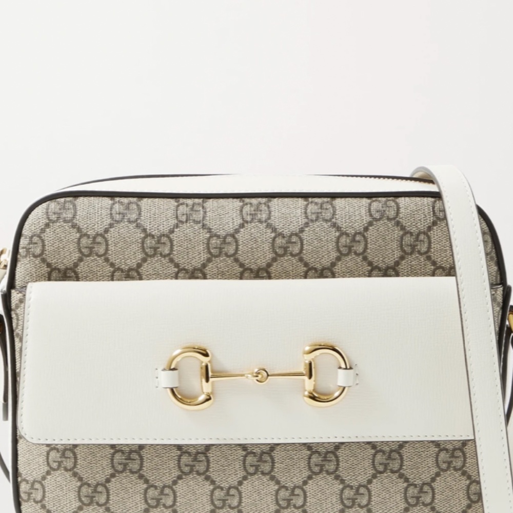 GUCCI Horsebit small leather-trimmed printed coated-canvas shoulder bag